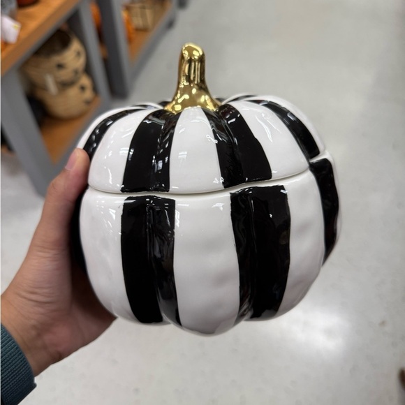 Other - Black and White Striped Pumpkin Decor canister